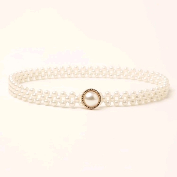 Womens Faux‎ pearl beaded elastic stretch waist coquette wedding dress belt - Picture 4 of 6